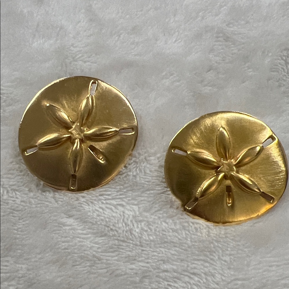 Large Gold Tone Sand Dollar Earrings